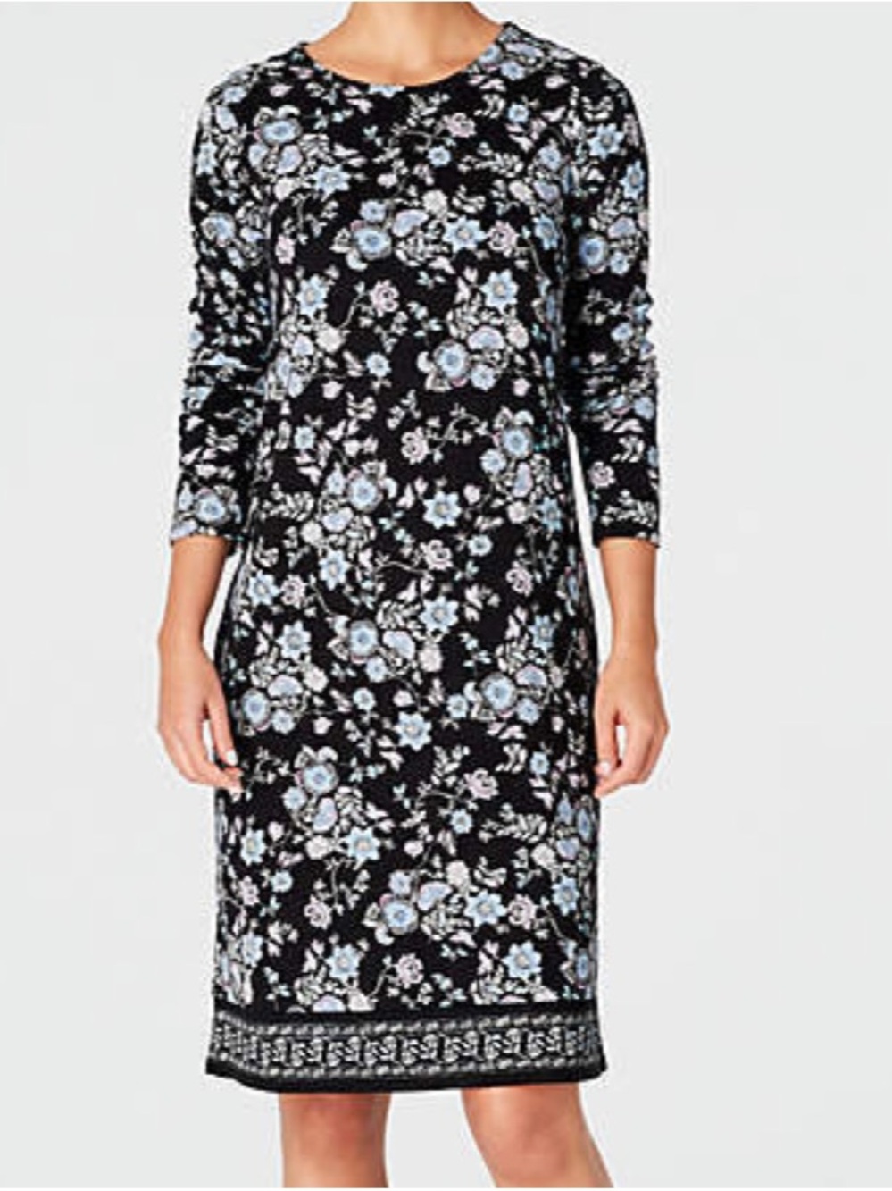 J. Jill Laced-Back Knit Dress Long Sleeve Shift Midi Dress‎ Lapis Batik Vines XL
